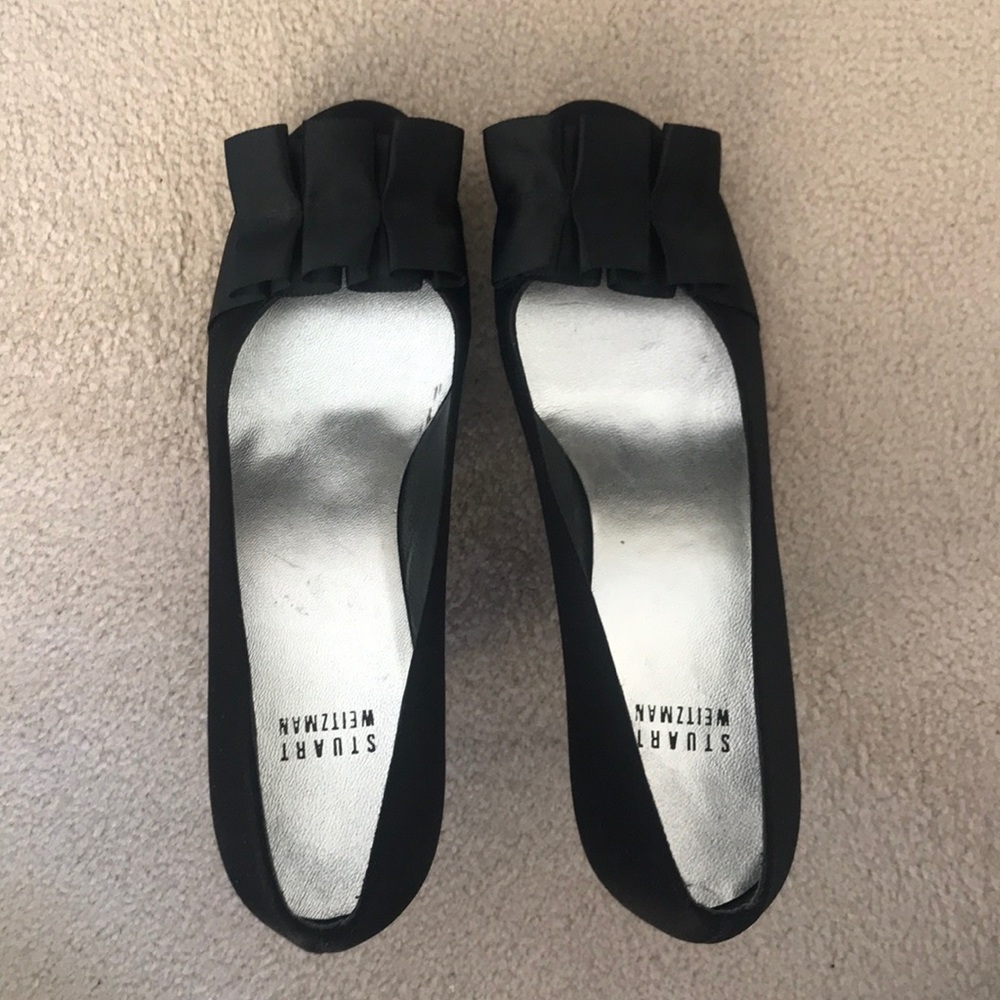 Stuart Weitzman Black Satin Ruffle Pumps